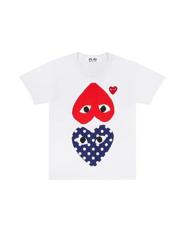 Women's Polka Dot Upside Down Heart T-shirt - White-- Rayon Fabric Velvet Fabric Corduroy Fabric Women's Polka Dot Upside Down Heart T-shirt - White-- Rayon Fabric Velvet Fabric Corduroy Fabric