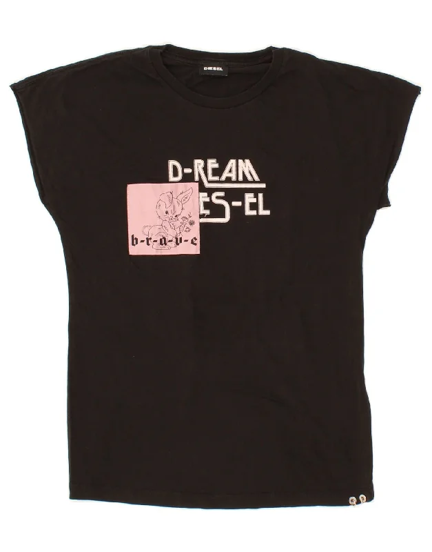 DIESEL Girls Graphic T-Shirt Top 13-14 Years Black Cotton-- Fleece Fabric Down Fabric Feather Fabric DIESEL Girls Graphic T-Shirt Top 13-14 Years Black Cotton-- Fleece Fabric Down Fabric Feather Fabric