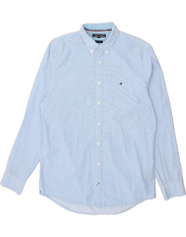 TOMMY HILFIGER Mens New York Fit Shirt Large Blue Spotted Cotton-- Collared T-Shirt Boat Neck A-Line TOMMY HILFIGER Mens New York Fit Shirt Large Blue Spotted Cotton-- Collared T-Shirt Boat Neck A-Line