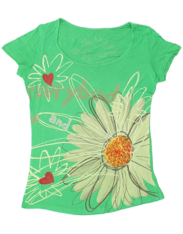 DESIGUAL Womens Graphic T-Shirt Top UK 18 XL Green Floral-- Satin Fabric Silk Fabric Chiffon Fabric DESIGUAL Womens Graphic T-Shirt Top UK 18 XL Green Floral-- Satin Fabric Silk Fabric Chiffon Fabric