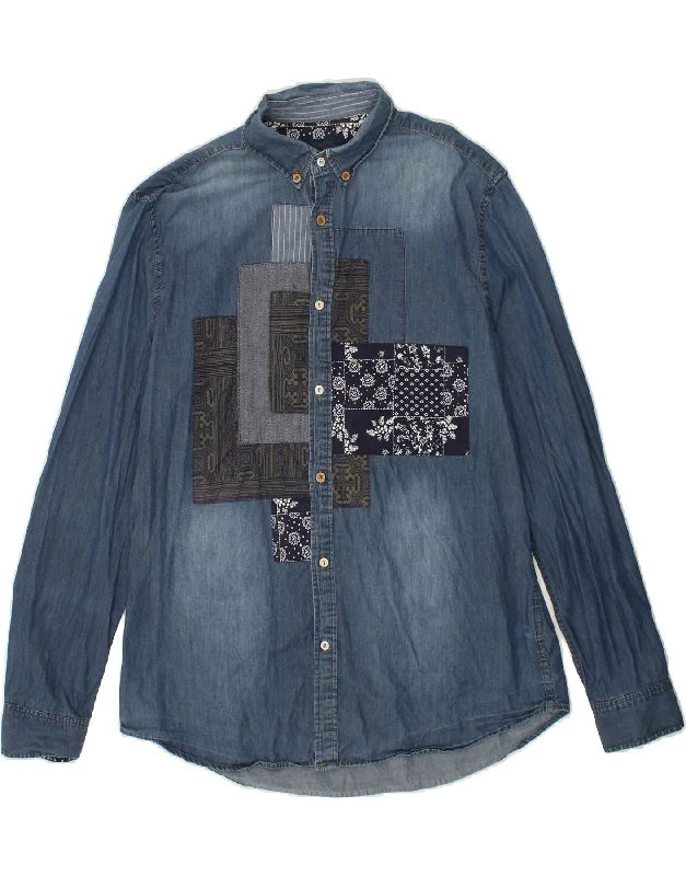 DESIGUAL Mens Regular Fit Shirt XL Blue Floral Cotton-- Anti-Pilling Machine Wash Handmade DESIGUAL Mens Regular Fit Shirt XL Blue Floral Cotton-- Anti-Pilling Machine Wash Handmade