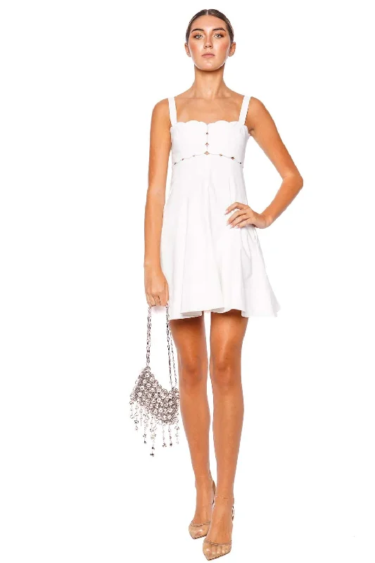 Odette White Scalloped Mini Dress Comfortable Boho Mini Dress