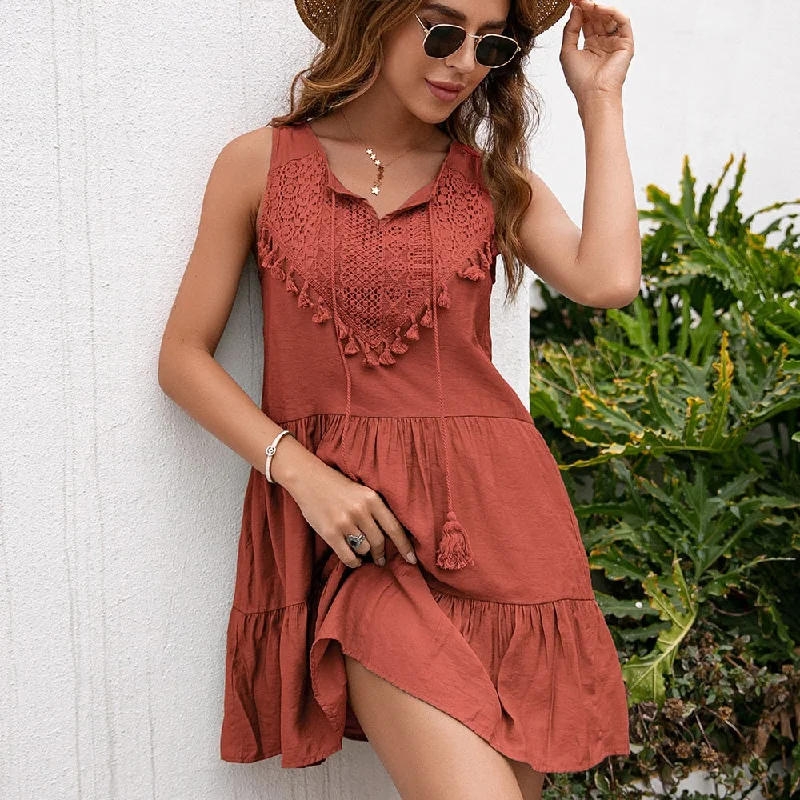 Wjczt Fashion Women Summer Casual Tassels High Waist Sleeveless Short Mini Dress Vestido de Mujer Solid Dresses платья для женщин Comfortable One-Shoulder Mini Dress Wjczt Fashion Women Summer Casual Tassels High Waist Sleeveless Short Mini Dress Vestido de Mujer Solid Dresses платья для женщин Comfortable One-Shoulder Mini Dress
