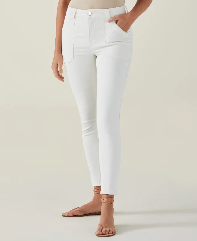Slim Leg Cargo Denim Pant Comfortable Pleated Pants