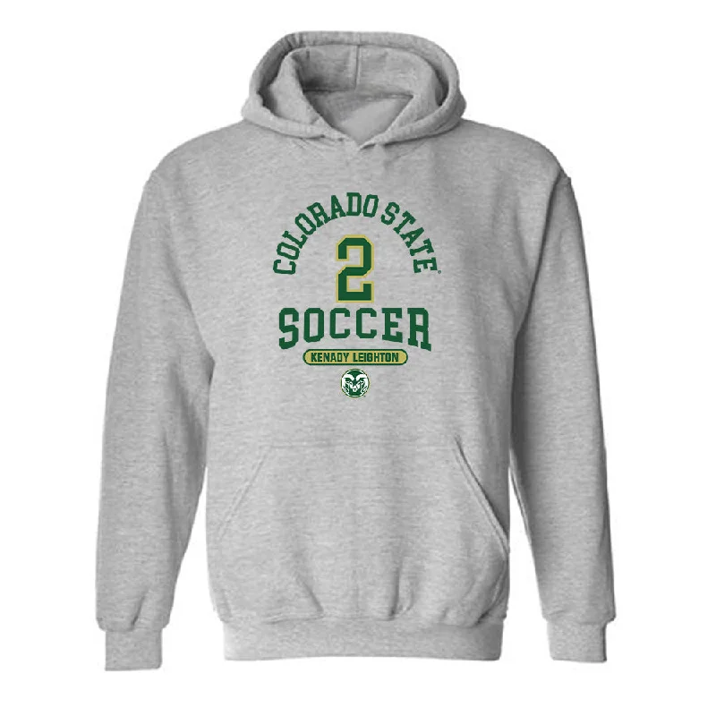 Colorado State - NCAA Women's Soccer : Kenady Leighton - Grey Classic Fashion Shersey Hooded Sweatshirt Hoodie with Mesh Breathable Sporty Colorado State - NCAA Women's Soccer : Kenady Leighton - Grey Classic Fashion Shersey Hooded Sweatshirt Hoodie with Mesh Breathable Sporty