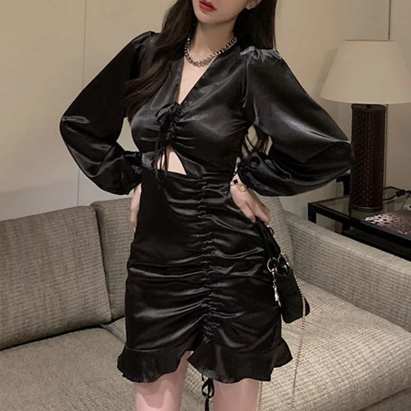 Wjczt Sexy Satin Bodycon Dress Womens Straw String V Neck Long Sleeve Dresses Black Short Mini Dress Ladies Party Club High Streetwear Trendy Mesh Mini Dress Wjczt Sexy Satin Bodycon Dress Womens Straw String V Neck Long Sleeve Dresses Black Short Mini Dress Ladies Party Club High Streetwear Trendy Mesh Mini Dress