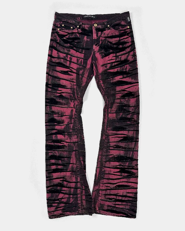 Versace Pink Zebra Textured Flare Pants 2000's Cozy Knit Pants