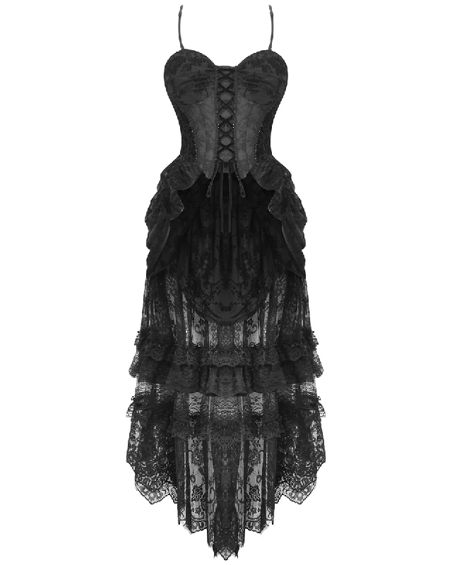 Dark In Love Gothic Burlesque Lace Train Bustle Mini Dress Cozy A-Line Mini Dress