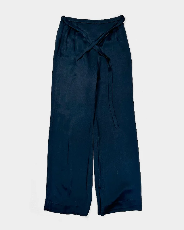 Mugler Anthracite Silk Fluid Pants 1990's Formal Linen Trousers