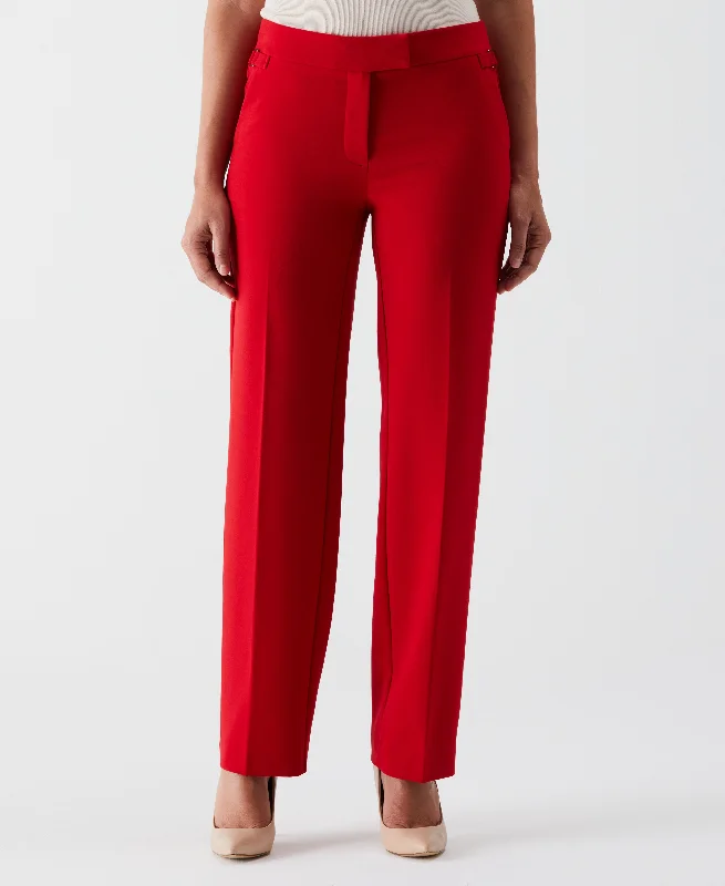 Petite Straight Leg Tab Pant Elegant Wool Trousers