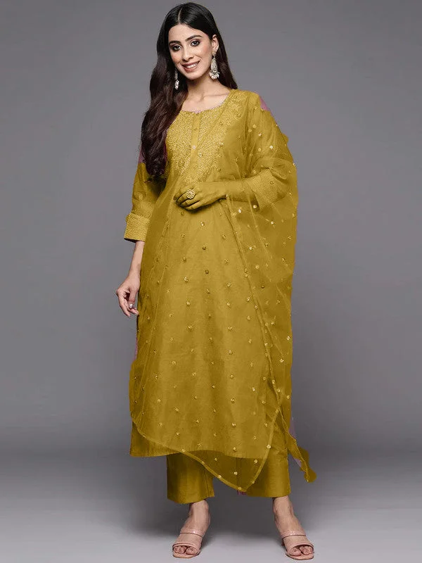 NOZ2TOZ Womens Mustard Poly Silk Embroidery Kurta Pant Set With Dupatta Comfortable Maternity Pants NOZ2TOZ Womens Mustard Poly Silk Embroidery Kurta Pant Set With Dupatta Comfortable Maternity Pants
