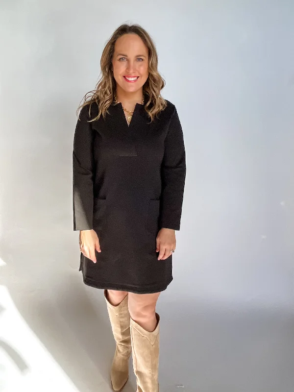 Solid V-Neck Collared Mini Dress- Black Elegant Tulle Mini Dress