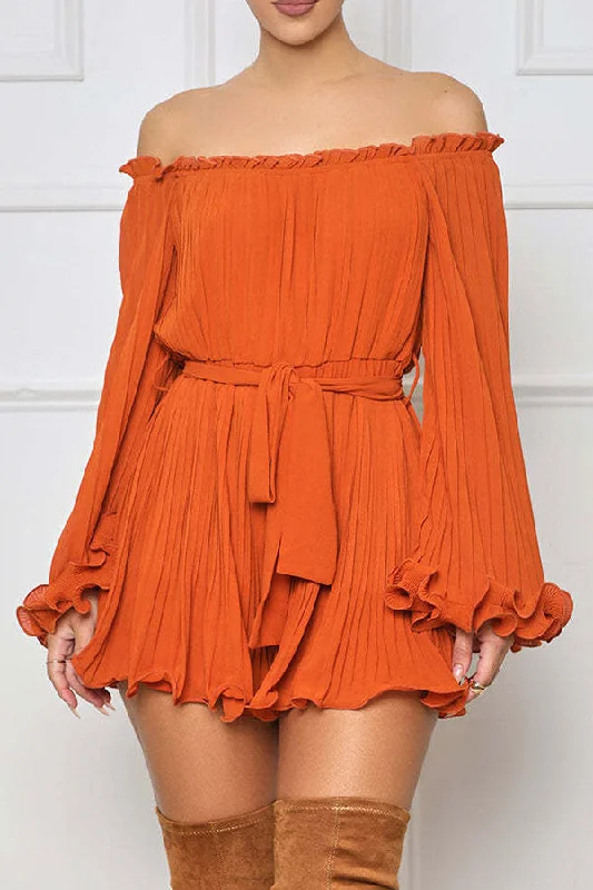 Solid Color Sweet Draped Mini Dress (With Belt) Trendy A-Line Mini Dress