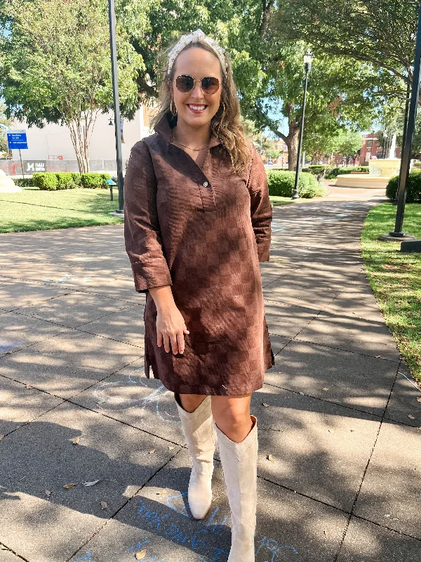 Smith & Quinn Check Corduroy Mini Dress- Chocolate Trendy Tulle Mini Dress