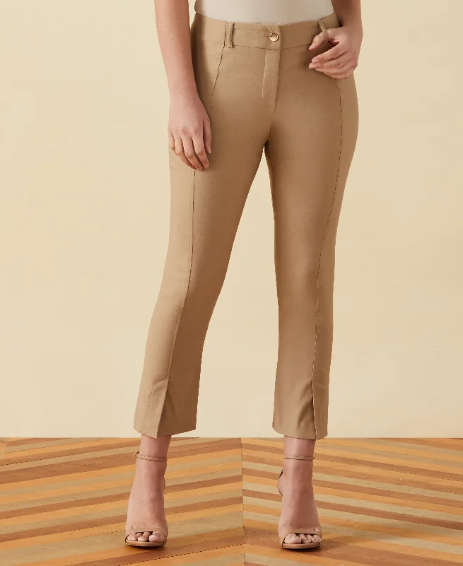 Petite Classic Fit Seamed Straight Leg Crop Pant with Vents Soft Stretch Trousers