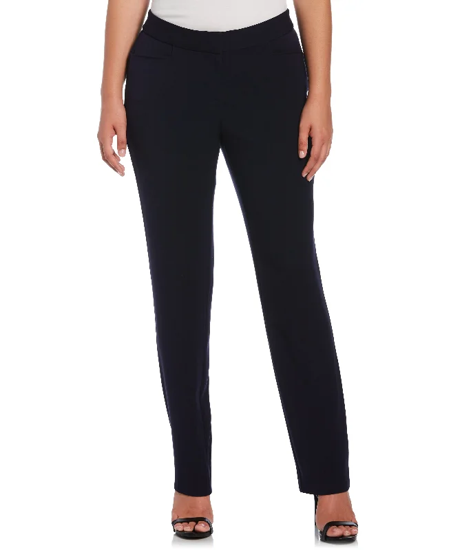 Petite Gabardine Straight Leg Pant - Curvy Fit Casual Drawstring Pants