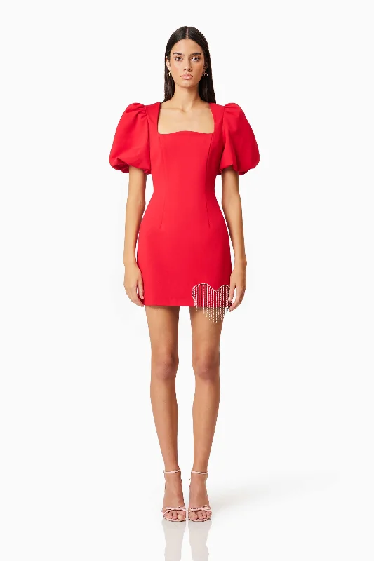 Elliatt Cherie Mini Dress - Red Fashionable Lace-Trim Mini Dress