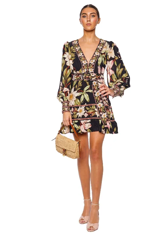 Surreal Flowers Long Sleeve Mini Dress Casual Button-Up Mini Dress