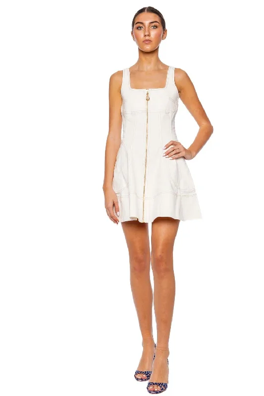Emilie White Denim Zip Mini Dress Classic Floral Mini Dress
