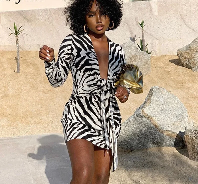 Wjczt Zebra Print Long Sleeve V-Neck Bandage Sexy Mini Dress Autumn Winter Women Fashion Streetwear Outfits Party Wear Trendy Camisole Mini Dress Wjczt Zebra Print Long Sleeve V-Neck Bandage Sexy Mini Dress Autumn Winter Women Fashion Streetwear Outfits Party Wear Trendy Camisole Mini Dress