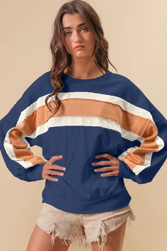 French Terry Color Block Cut Edge Detail Sweatshirt Hoodie with Hem Contrast Bold Stylish French Terry Color Block Cut Edge Detail Sweatshirt Hoodie with Hem Contrast Bold Stylish