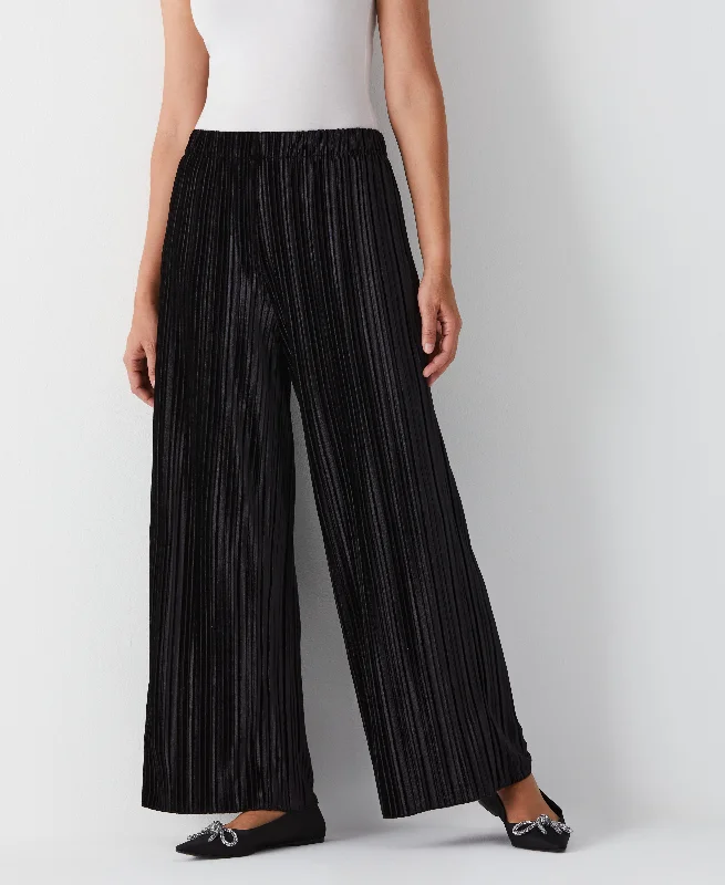 Pleated Velvet Wide Leg Pant Fashionable Tapered Leg Pants