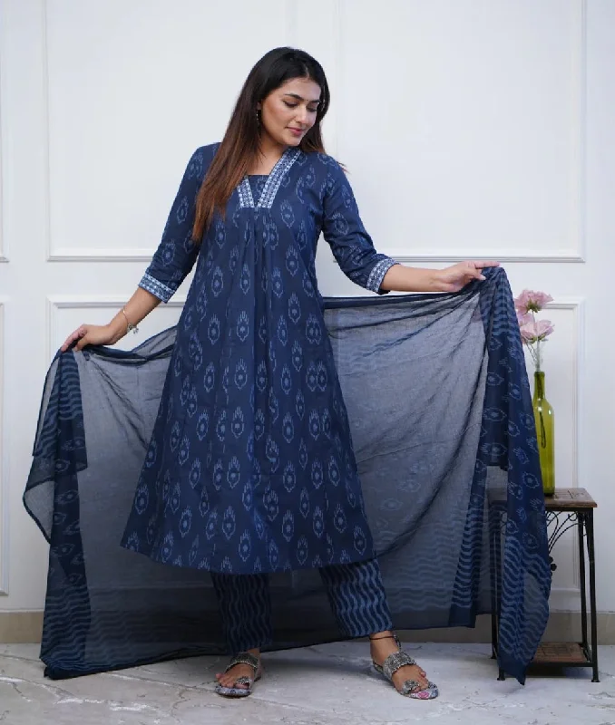 Indian Fashion Women Blue Anarkali Kurta And Pant Set With Dupatta Comfortable Denim Pants Indian Fashion Women Blue Anarkali Kurta And Pant Set With Dupatta Comfortable Denim Pants