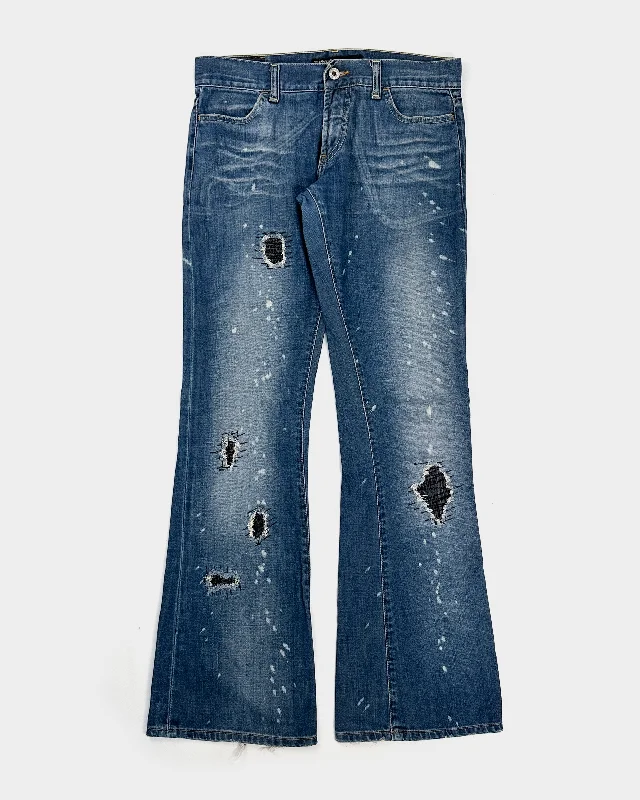 Energie Distressed Flare Denim Pants 2000's Stretch Fit Pants