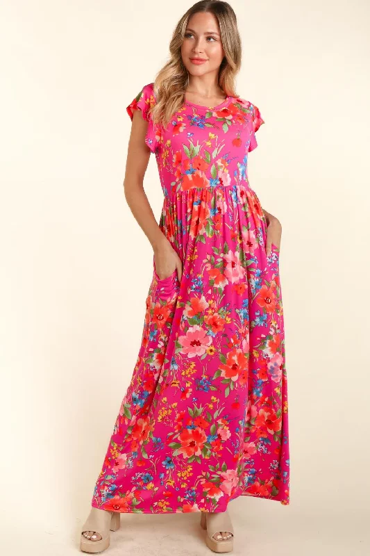 Blue Zone Planet | Haptics Floral Ruffled Round Neck Cap Sleeve Dress Tunics Chic elegant Blue Zone Planet | Haptics Floral Ruffled Round Neck Cap Sleeve Dress Tunics Chic elegant