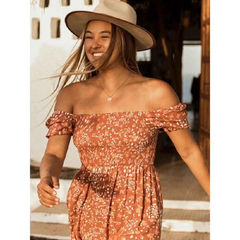 ROXY HELLO PETAL WOVEN MINI DRESS Trendy Off-Shoulder Dress Mini
