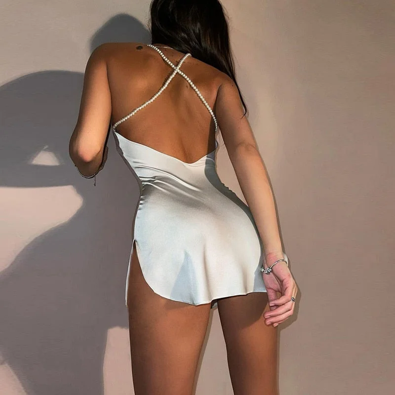 Wjczt Silk Strap Mini Dresses Backless Solid Color Criss Front Pearl Sexy Summer Sexy Party Sleeveless Dresses Clubwear 2021 Chic Halter Mini Dress Wjczt Silk Strap Mini Dresses Backless Solid Color Criss Front Pearl Sexy Summer Sexy Party Sleeveless Dresses Clubwear 2021 Chic Halter Mini Dress
