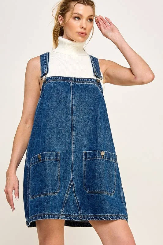 Overall Smock Mini Dress Cozy Cowl Neck Mini Dress