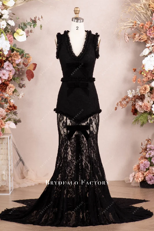 Elegant Black Floral Lace Sleeveless Mermaid Celebrity Formal Dress Tunics Essential wardrobe Elegant Black Floral Lace Sleeveless Mermaid Celebrity Formal Dress Tunics Essential wardrobe