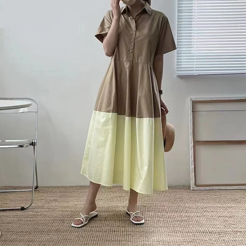 Wjczt Summer Loose Dresses Women 2022 New Cotton Soft Patchwork A Line Mini Dress Female Korean Casual Harujuku Khaki Dress Stylish Short Sleeve Mini Dress Wjczt Summer Loose Dresses Women 2022 New Cotton Soft Patchwork A Line Mini Dress Female Korean Casual Harujuku Khaki Dress Stylish Short Sleeve Mini Dress