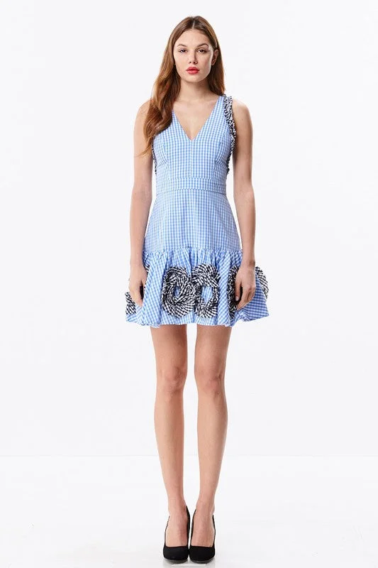 Multi Color Gingham Mini Dress Elegant Mini Dress with Ruffles