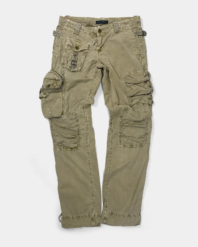 Ralph Lauren 3D Cargo Beige Pants 1990's Stylish Slim Trousers