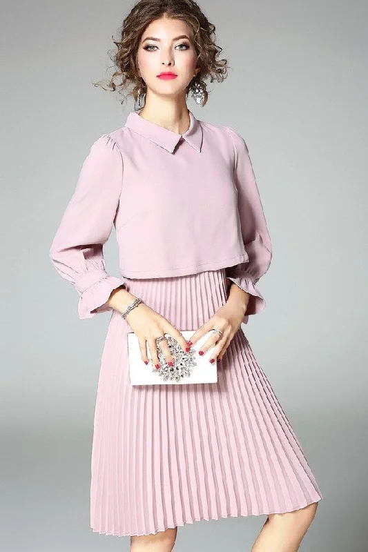 Pink Pleated Mini Dress Comfortable Linen Mini Dress