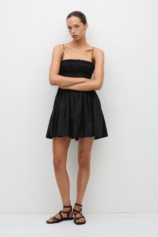 SHIRRED BODICE MINI DRESS-BLACK Cozy Cotton Mini Dress