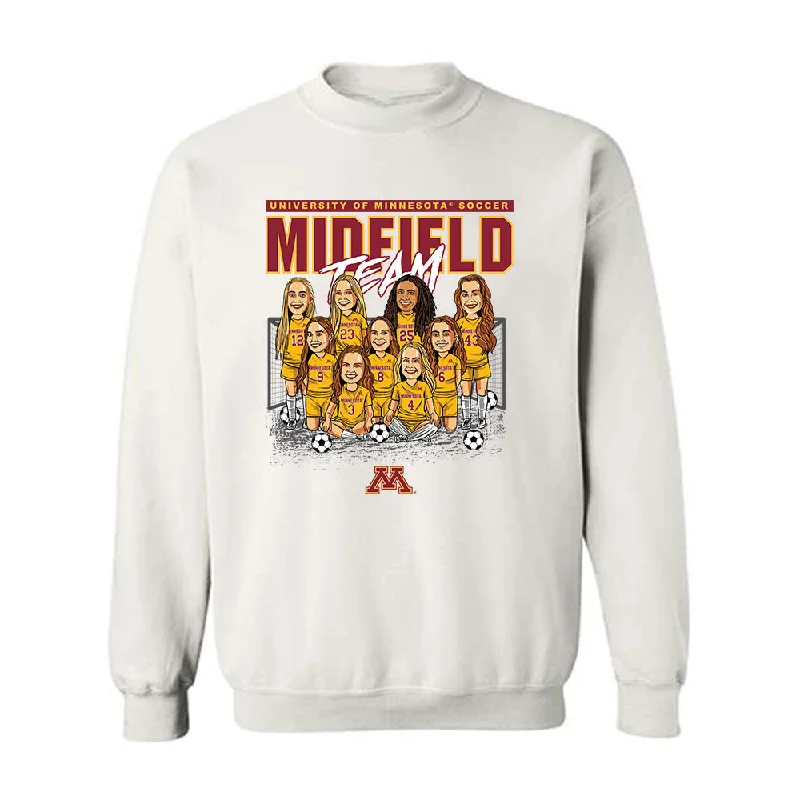 Minnesota - NCAA Women's Soccer : Midfield Team Caricature - Sweatshirt Hoodie with Thumb Holes Functional Cozy Minnesota - NCAA Women's Soccer : Midfield Team Caricature - Sweatshirt Hoodie with Thumb Holes Functional Cozy