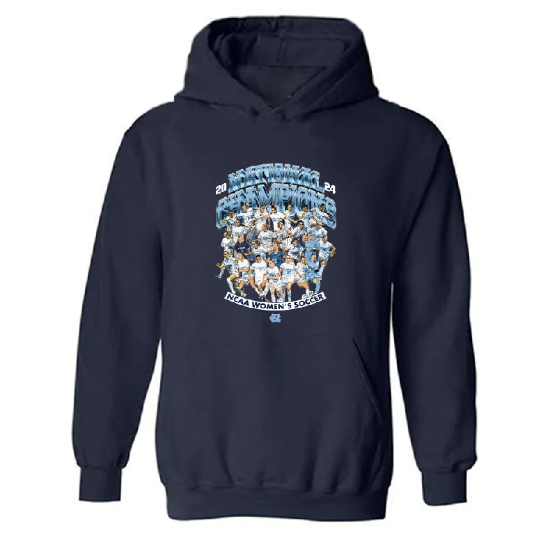 UNC - NCAA Women's Soccer : Evelyn Shores - National Champs Team Collage Hooded Sweatshirt Hoodie with Slit Hem Functional Movement UNC - NCAA Women's Soccer : Evelyn Shores - National Champs Team Collage Hooded Sweatshirt Hoodie with Slit Hem Functional Movement