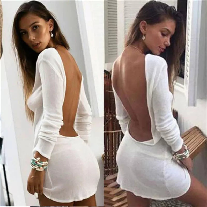 Wjczt Women Sexy Backless Bodycon Mini Dress Solid Color Round Neck Long Sleeve Slim Fit Beach Dress Holiday Party Wear Streetwear Cozy T-Shirt Mini Dress Wjczt Women Sexy Backless Bodycon Mini Dress Solid Color Round Neck Long Sleeve Slim Fit Beach Dress Holiday Party Wear Streetwear Cozy T-Shirt Mini Dress