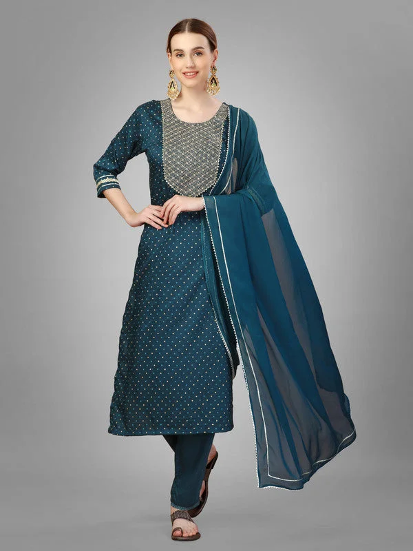 NOZ2TOZ Women Embroidered Silk Blend Kurta Pant Dupatta Set - Morpich Classic Chino Pants NOZ2TOZ Women Embroidered Silk Blend Kurta Pant Dupatta Set - Morpich Classic Chino Pants
