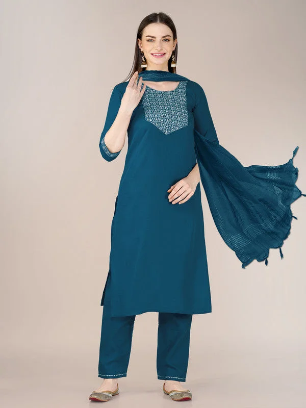 NOZ2TOZ Womens Embroidered Morpichh Cotton Blend Kurta Pant Set Comfy High-Waist Jeans NOZ2TOZ Womens Embroidered Morpichh Cotton Blend Kurta Pant Set Comfy High-Waist Jeans