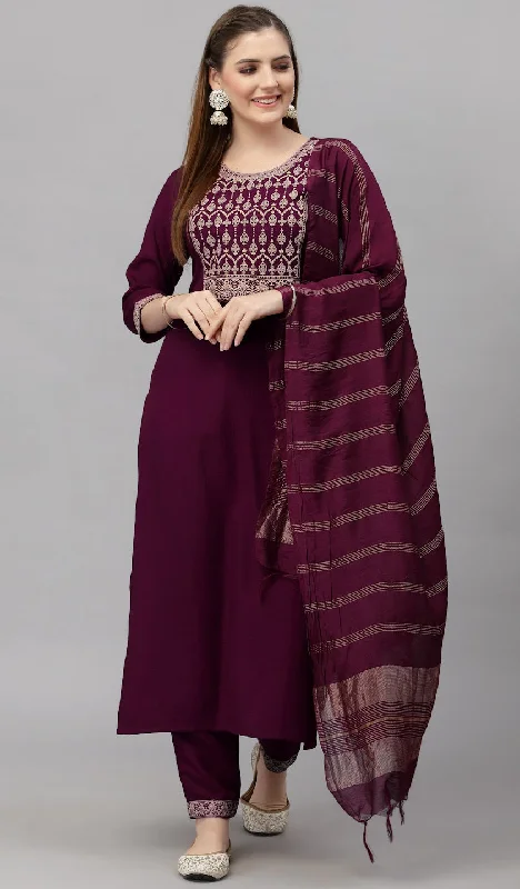 Indian Fashion Women Wine Embroidery silk Kurta And Pant Set With Dupatta Cozy Lounge Pants Indian Fashion Women Wine Embroidery silk Kurta And Pant Set With Dupatta Cozy Lounge Pants