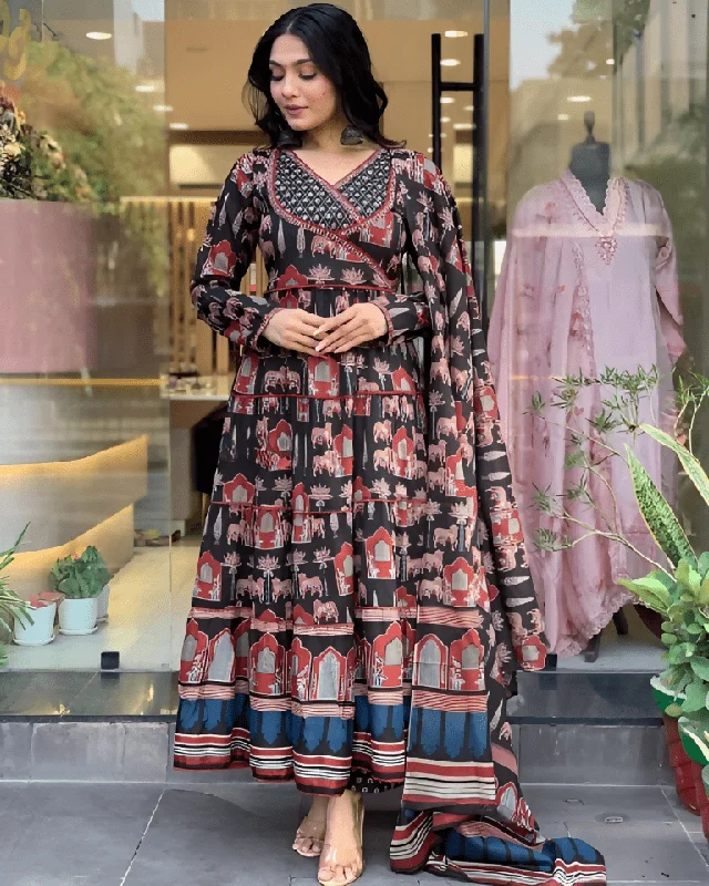 Aastha Fashion Women's Printed Cotton Black Kurti With Pant And Dupatta By Srf Jaipur Wide-Legged Palazzos Aastha Fashion Women's Printed Cotton Black Kurti With Pant And Dupatta By Srf Jaipur Wide-Legged Palazzos