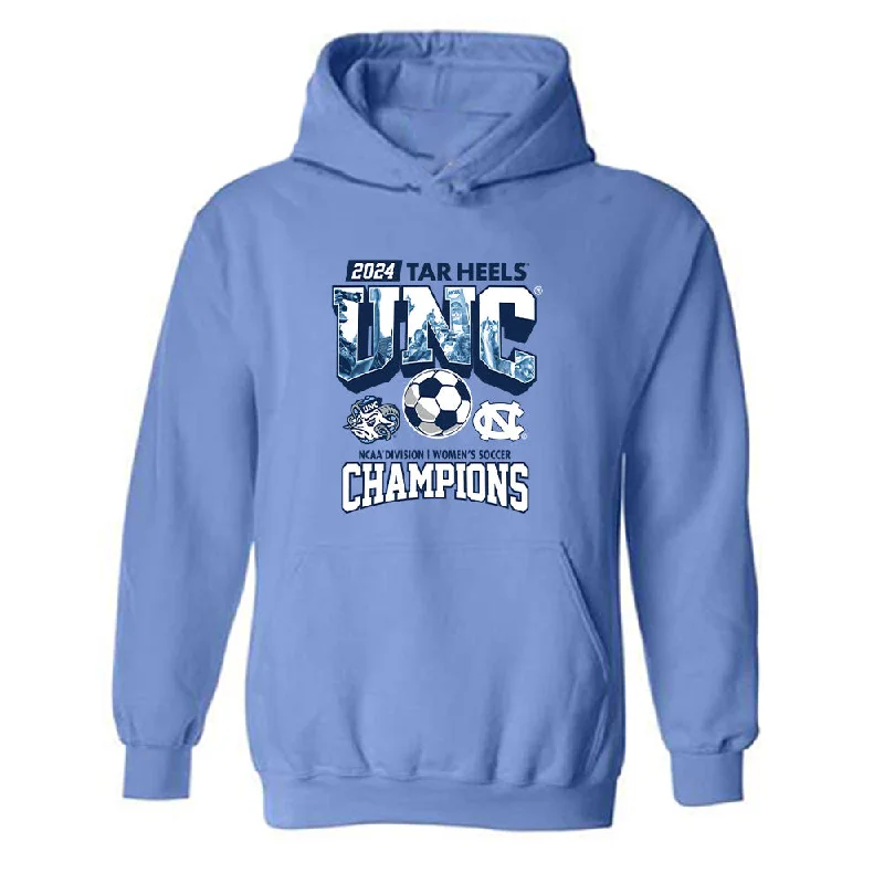 UNC - NCAA Women's Soccer : Evelyn Shores - Vintage Carolina Blue Championship Hooded Sweatshirt Hoodie with Hem Ribbing Snug Secure UNC - NCAA Women's Soccer : Evelyn Shores - Vintage Carolina Blue Championship Hooded Sweatshirt Hoodie with Hem Ribbing Snug Secure