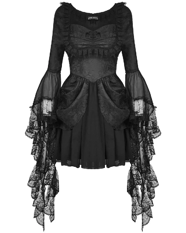 Dark In Love Womens Gothic Courtesan Jacquard Lace Sleeve Mini Dress Trendy Tie-Dye Mini Dress Dark In Love Womens Gothic Courtesan Jacquard Lace Sleeve Mini Dress Trendy Tie-Dye Mini Dress