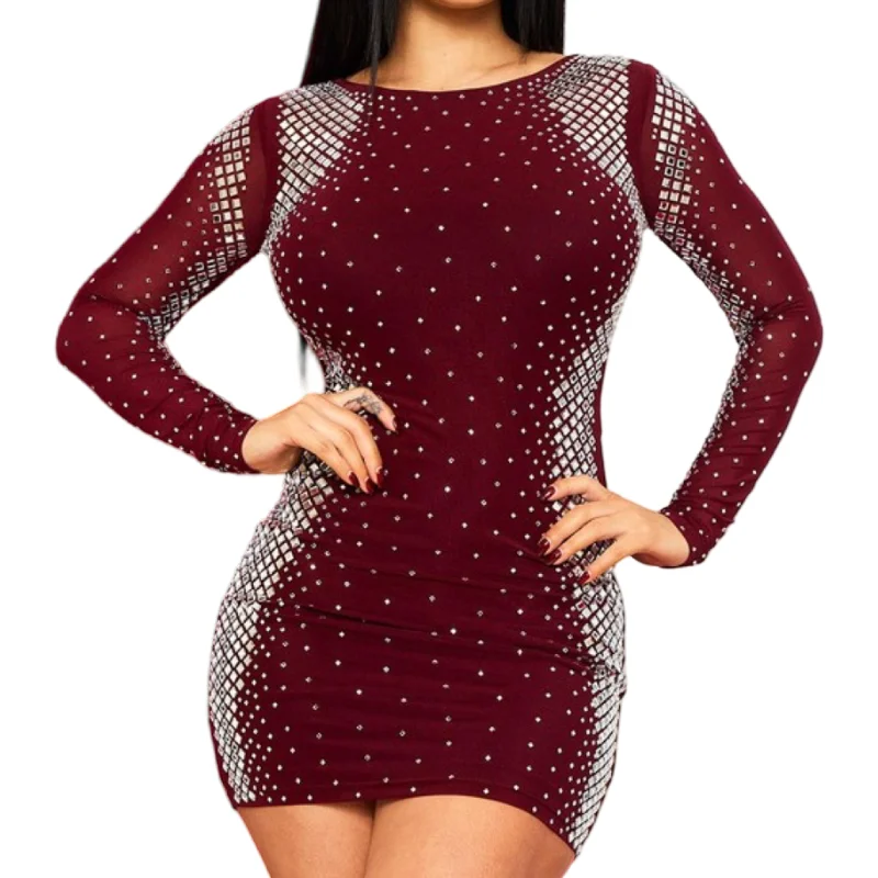 Mini dress with rhinestones and squares Cozy A-Line Mini Dress