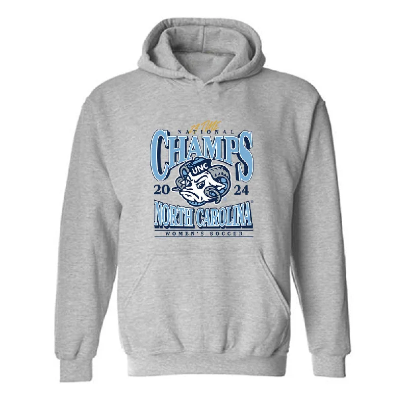 UNC - NCAA Women's Soccer : Evelyn Shores - Vintage Gray Championship Hooded Sweatshirt Hoodie with Hem Embroidery Detailed Premium UNC - NCAA Women's Soccer : Evelyn Shores - Vintage Gray Championship Hooded Sweatshirt Hoodie with Hem Embroidery Detailed Premium