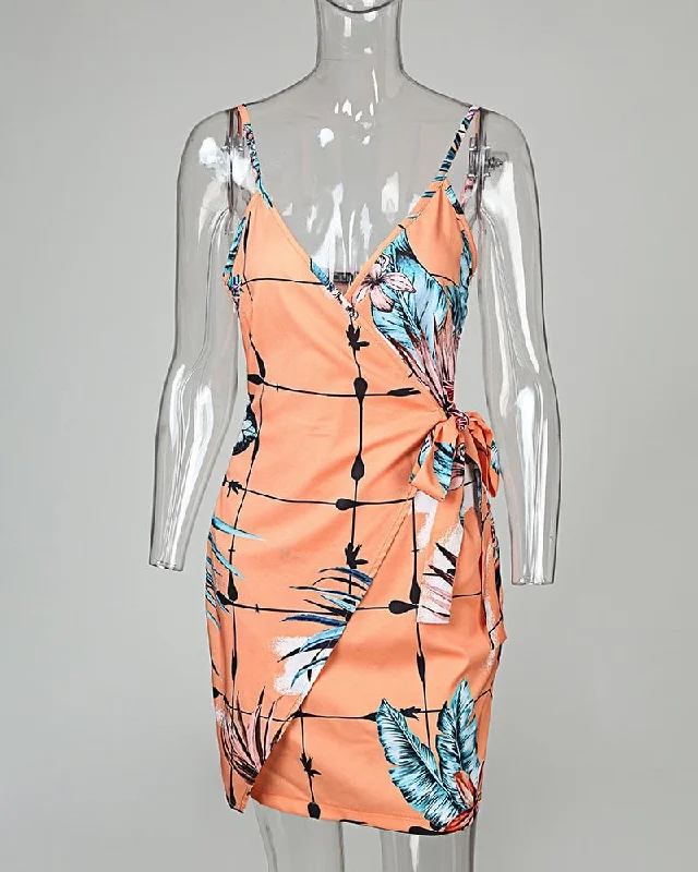 Wjczt Tropical Print V-Neck Wrap Casual Dress Women Sleeveless Summer Holiday Mini Dress Cozy Ruched Mini Dress Wjczt Tropical Print V-Neck Wrap Casual Dress Women Sleeveless Summer Holiday Mini Dress Cozy Ruched Mini Dress